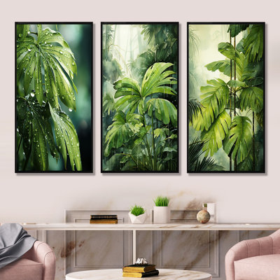 «Mossy Morning Palms», ensemble de 3 impressions sur toile de palmiers et palmiers