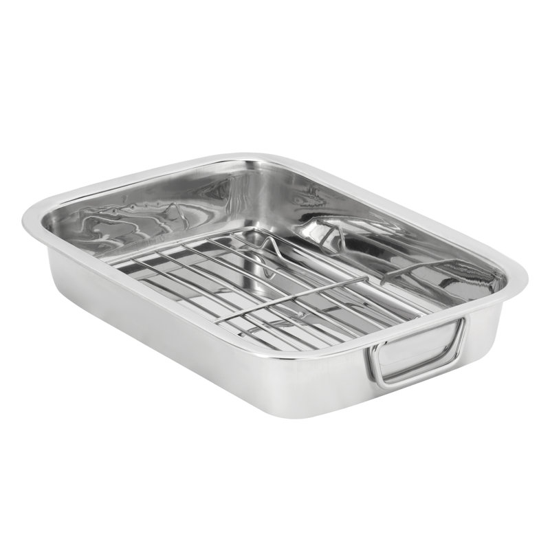 ROYALFORD Roasting Tin with Rack | Stainless Steel Roasting Pan with Grill for Baking Grilling | Rust-Free Baking Pan for Perfect Roasting | Silver