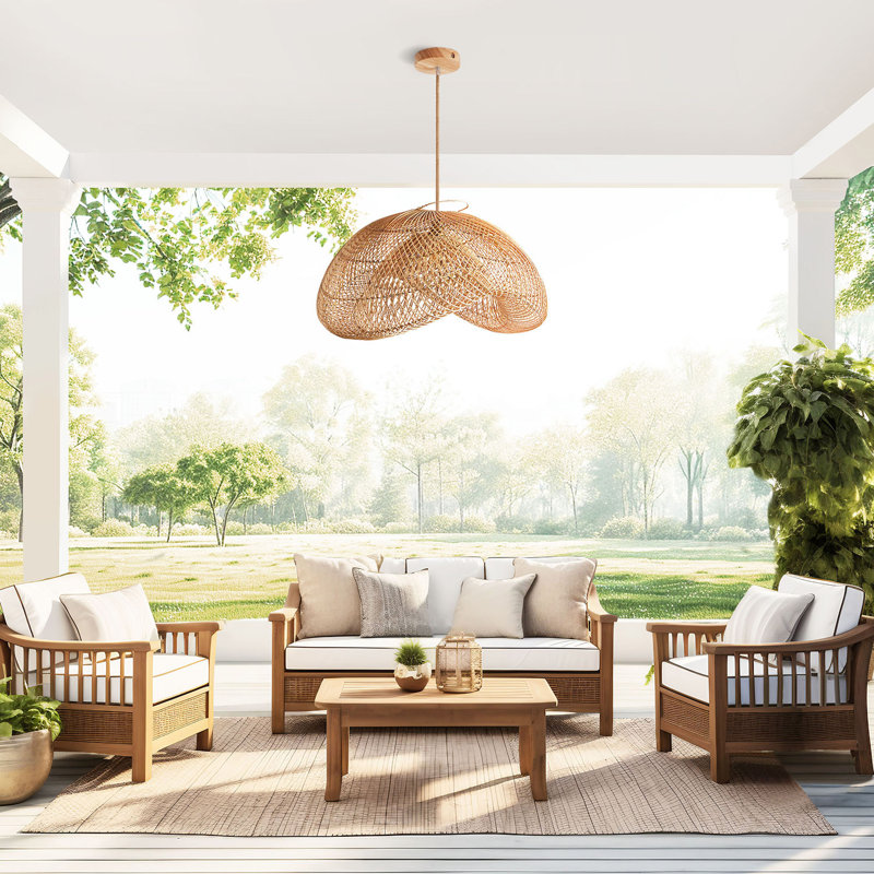 Luminaire suspendu d'extérieur en rotin Sepherina, Naturel, H 13 po x l 24 po x P 24 po
