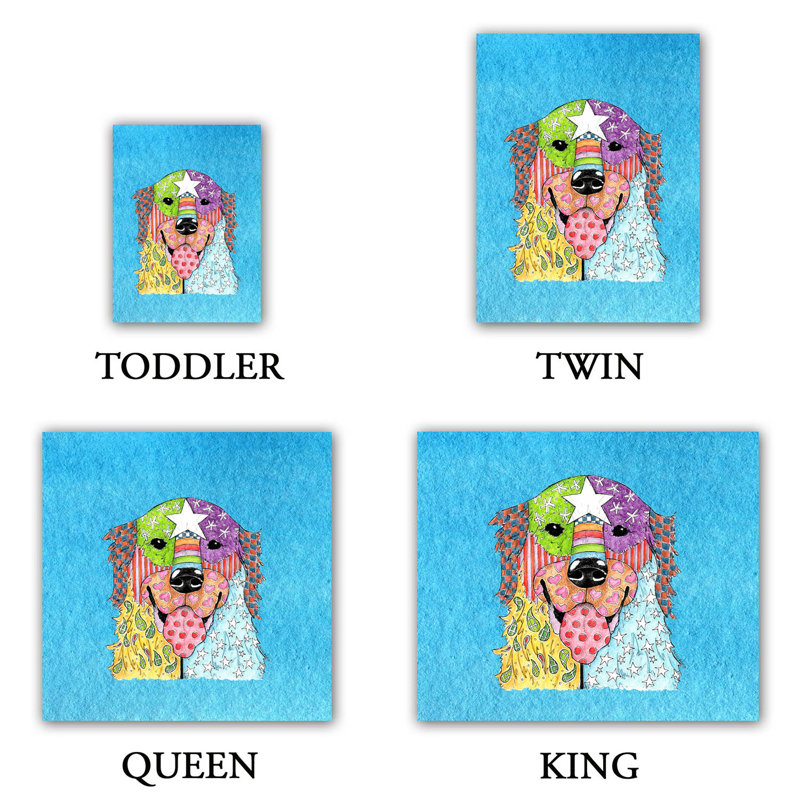  Ensemble de housse de couette Marley Ungaro Retriever Dog, 1 housse simple + 1 taie standard, Bleu / Mauve / Jaune