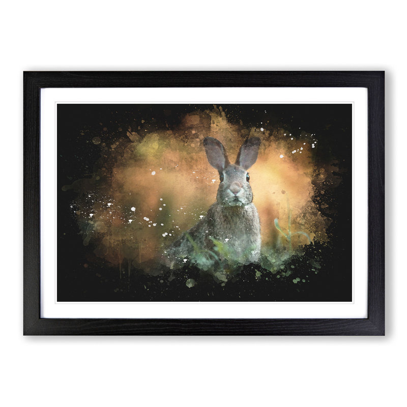 Hare in a Meadow - Picture Frame Graphic Art Print, 45cm H x 63cm W x 2cm D, Black Framed