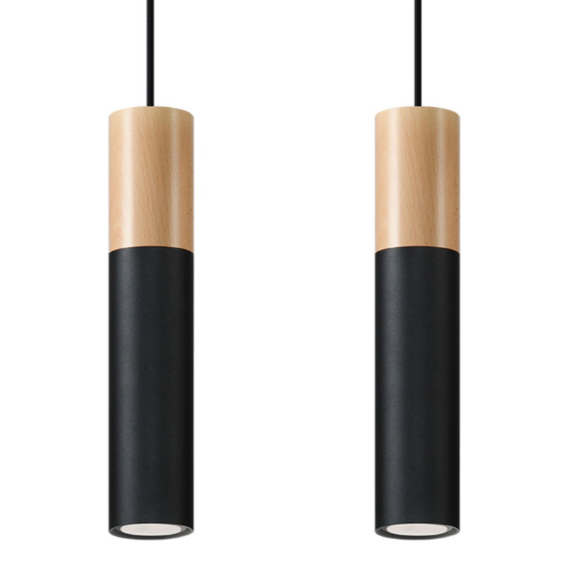 Casper 2 - Light White/Brown Geometric Pendant, Black/Wood
