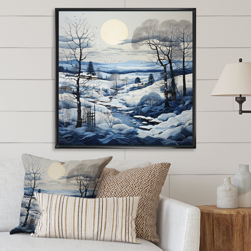 Snow Winters Moon Solitude IV - Landscapes Wall Art Prints, H 16 po x l 16 po x P 1 po, Cadre flottant noir