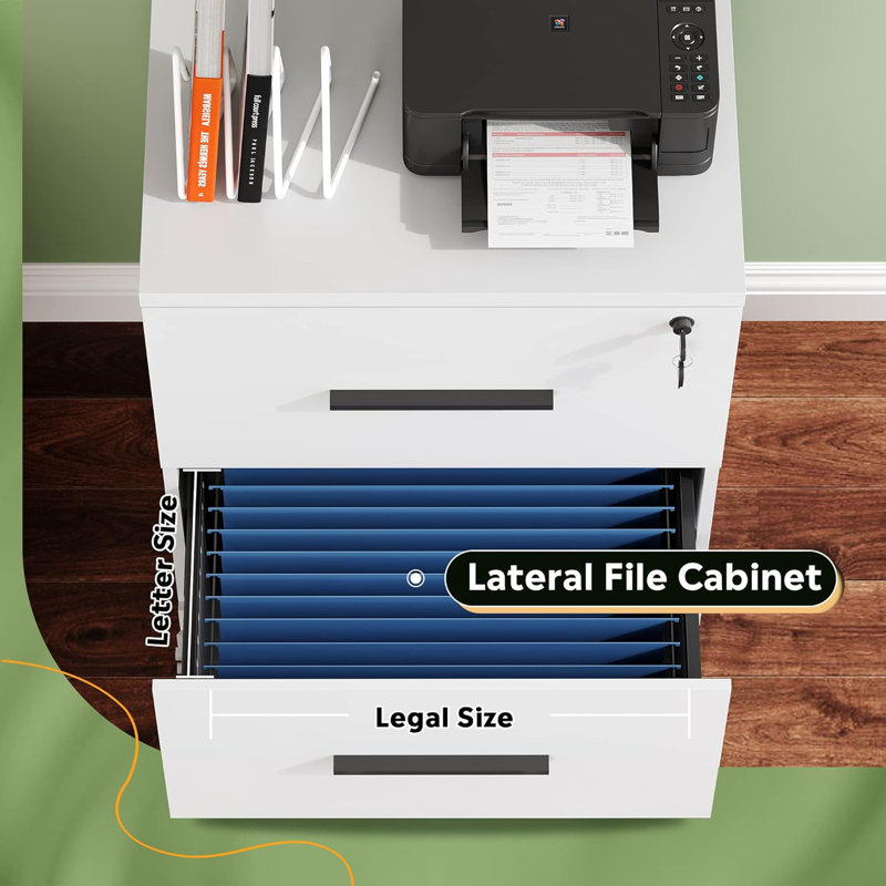 2-Drawer Wood Lateral File Cabinet With Lock For Home Office, White