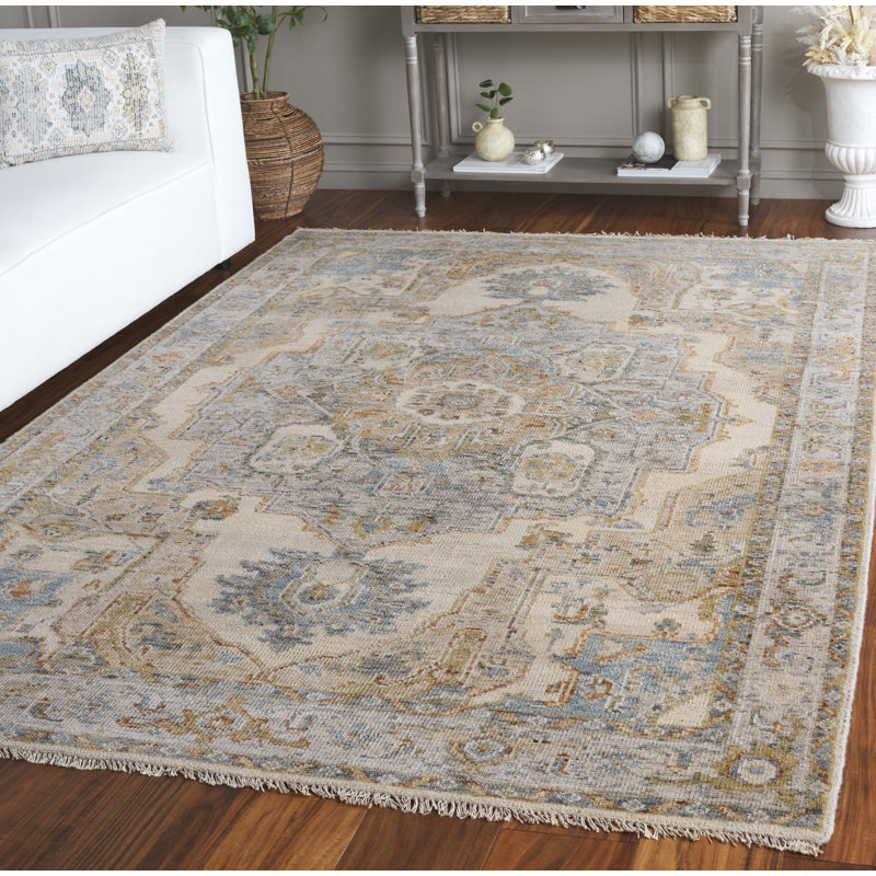 Tapis oriental en coton noué à la main brun / gris / beige Sultanabad, Rectangle 6 pi x 9 pi