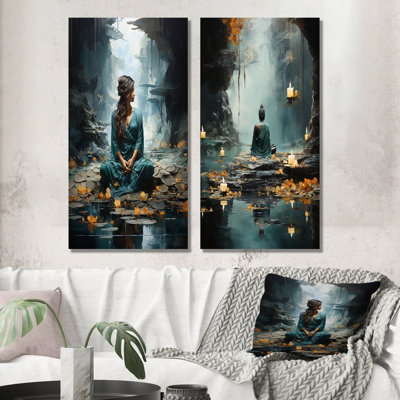 L'hindouisme yogis Tranquil Cave sarcelle - ensemble de 2 impressions sur toile de l'hindouisme
