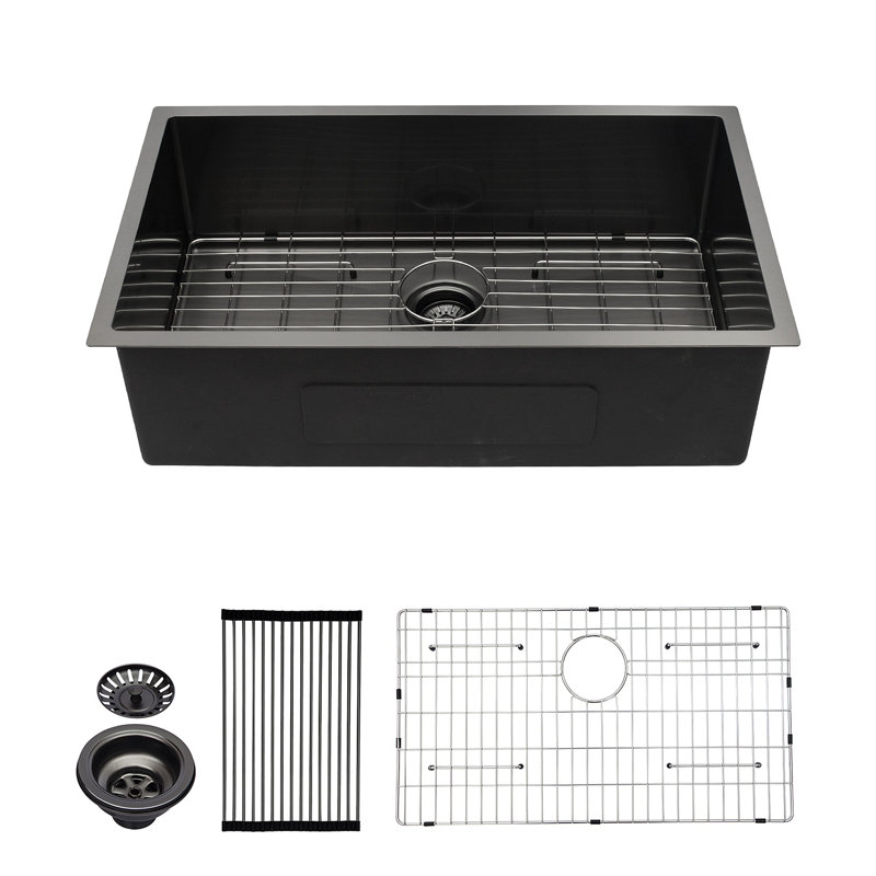 33" Gunmetal Black Kitchen Sink - 33"X 19"X 10" Undermount Singel Bowl Kitchen Basin 16 Gauge Stainless Steel With 10 Inch Deep