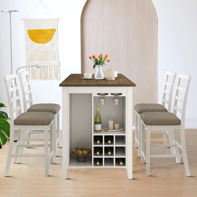 Classic Vintage Five-Piece Wooden Dining Table Set With Storage Space And Fabric Seat Cushions, For Indoor Use by Red Barrel Studio