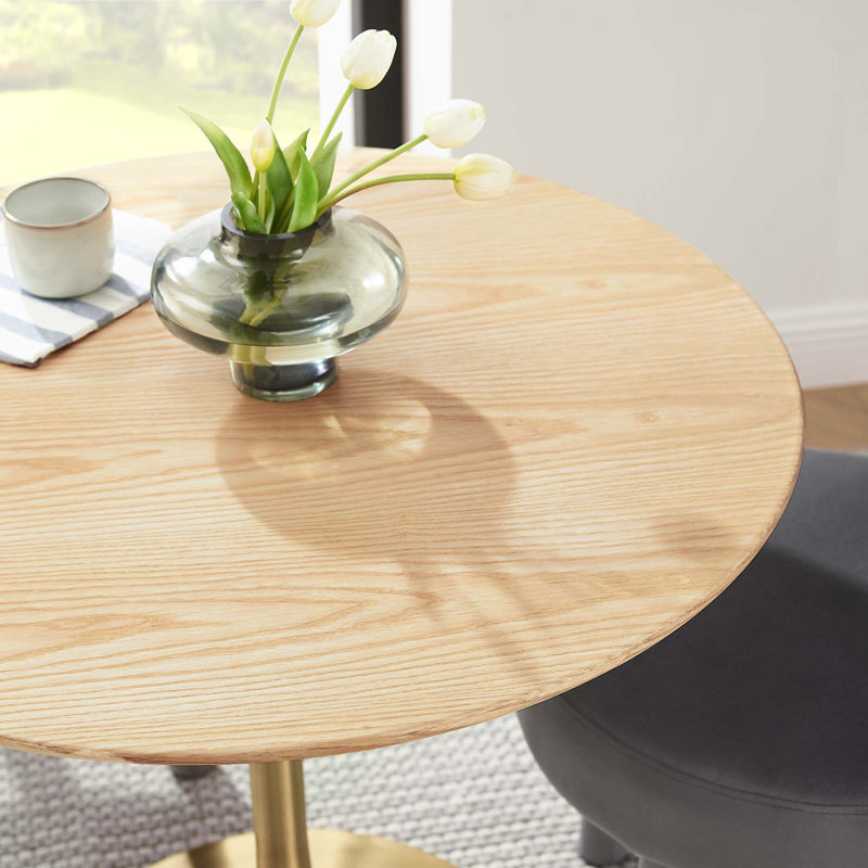 Modway Lippa Wood Dining Table, Natural, Gold, 60" L x 60" W