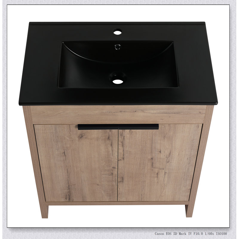 Armoire de salle de bain autoportante avec lavabo et 2 portes d'armoire à fermeture en douceur