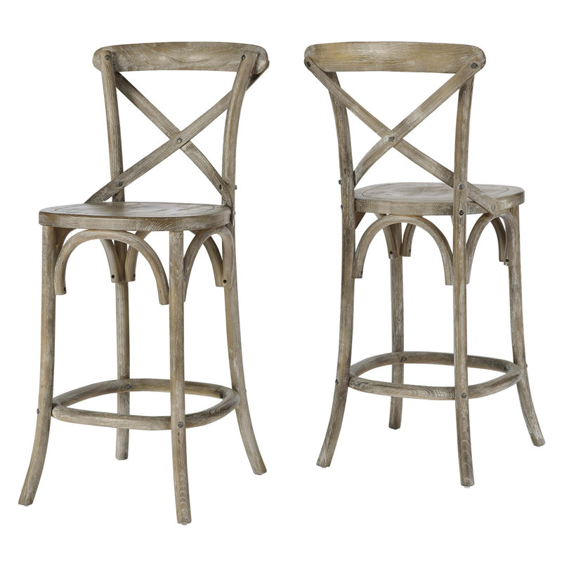 Farmhouse Charm Modern Gray Elm Wood Counter Stool