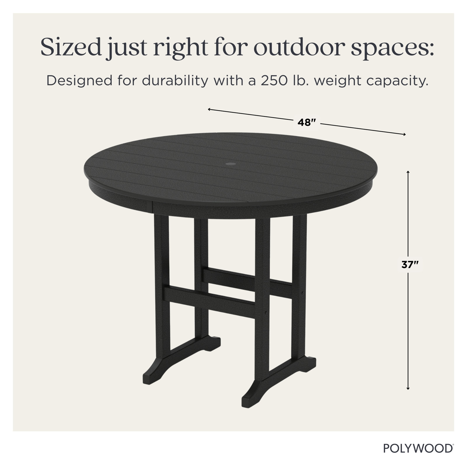 POLYWOOD® Tables Patio Bar Table, Black, 48"