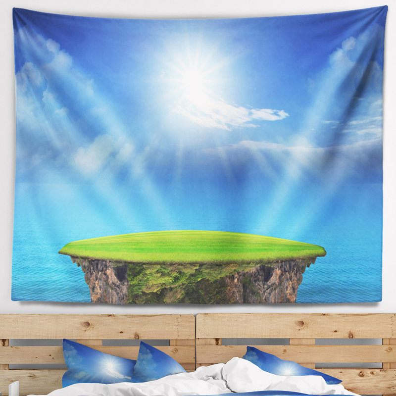 Tapisserie bleu ciel et soleil en polyester avec accessoires suspendus inclus, H 78 po x l 92 po