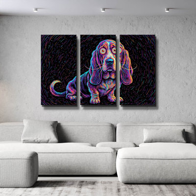 'Basset Hound Afraid Of Thunder' By Rich Monet Triptych Wall Art, 60" x 40"