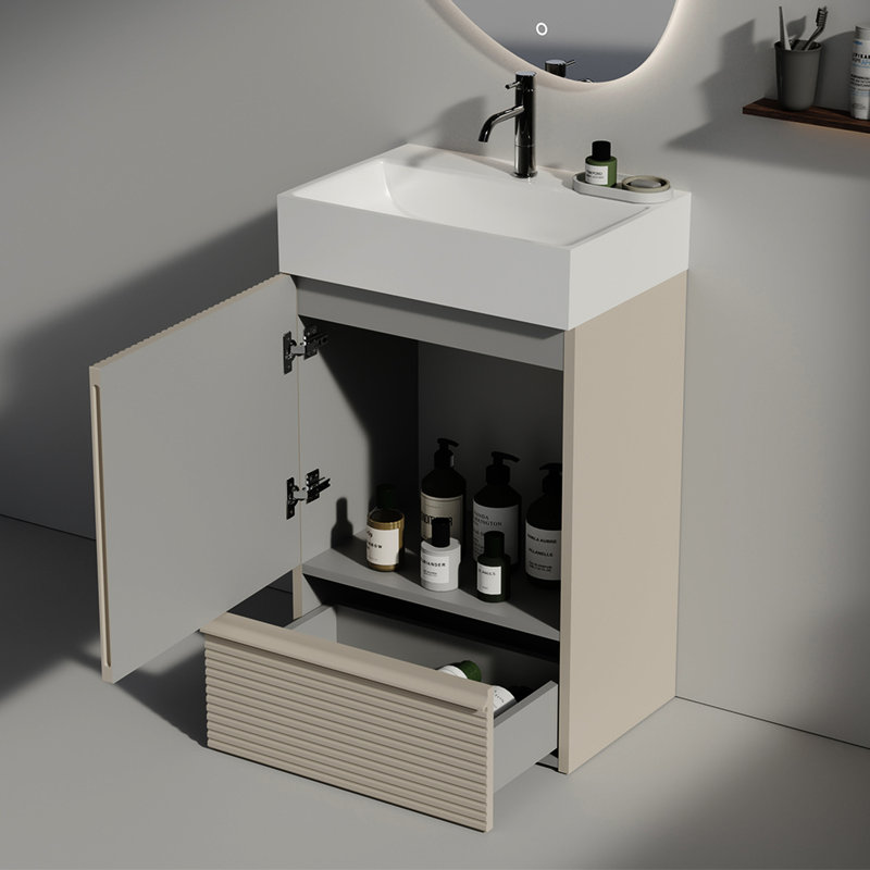 Armoire de salle de bain autoportante moderne avec lavabo en céramique Cashmere, Gris