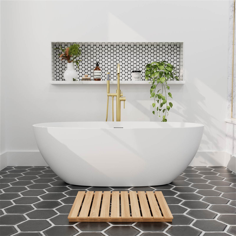 Baignoire de trempage autoportante de 65 po x 30 po avec drain escamotable et trop-plein, certifiée CUPC, conception élégante pour salles de bain modernes