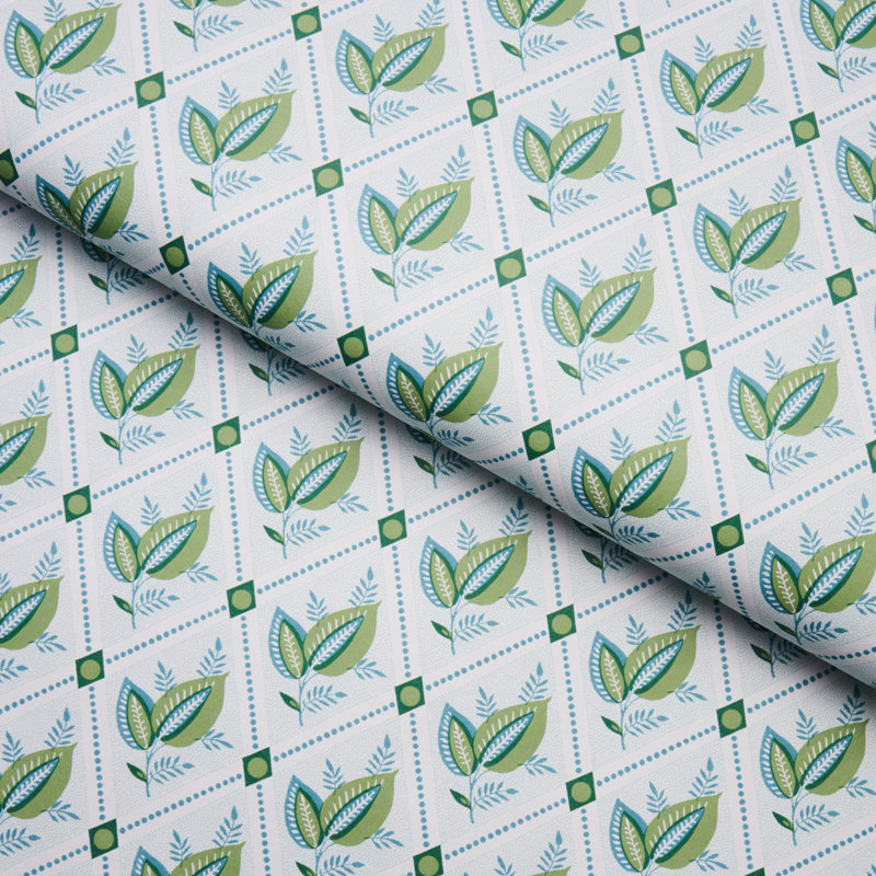 Papier peint treillis Basile, Feuille / turquoise