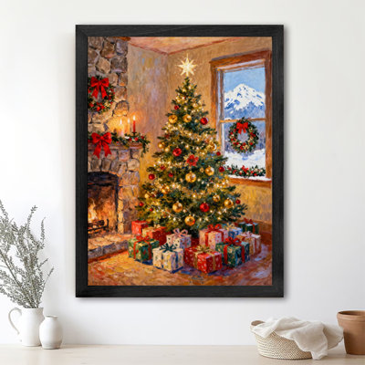 Black Framed Vintage A Christmas living room full of warmth and anticipation Wall Art Retro Style Framed Prints