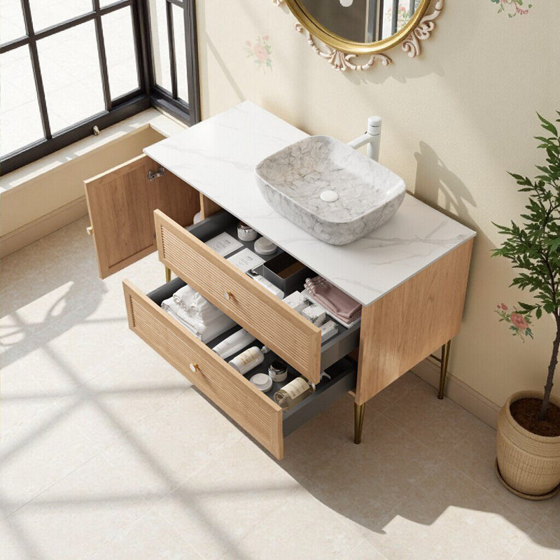 Meuble-lavabo de salle de bain avec lavabo, armoire autoportante en contreplaqué de 48 po, 1 porte et 2 tiroirs