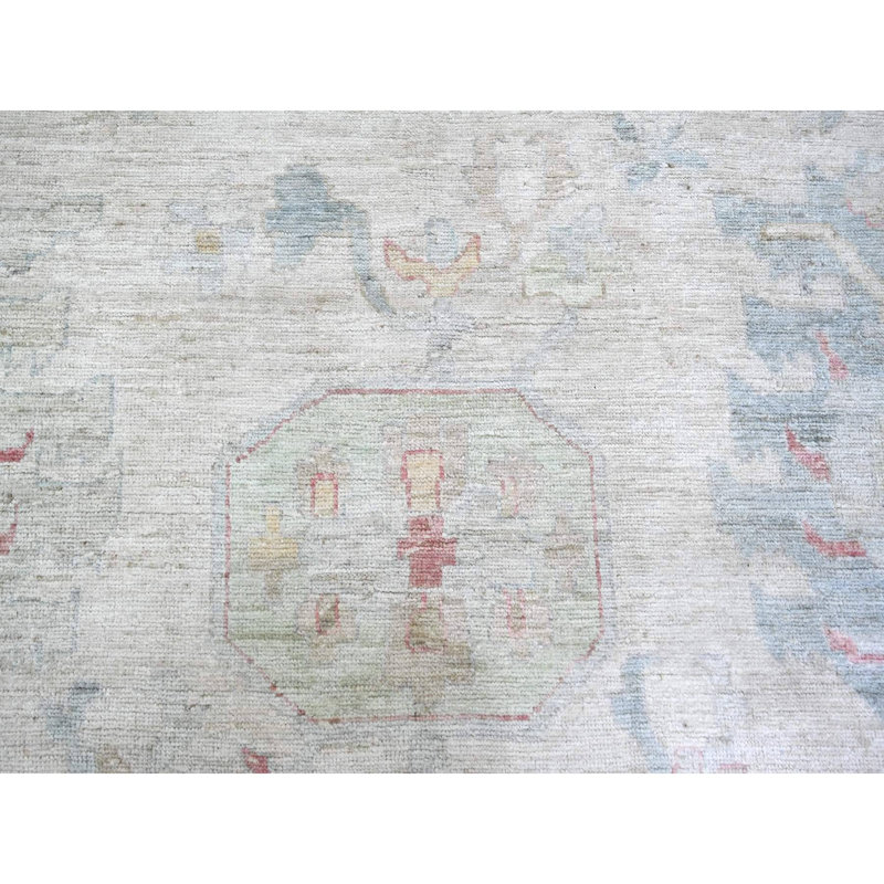Tapis beige en laine noué à la main 13 pi 10 po x 19 pi 2 po Angora