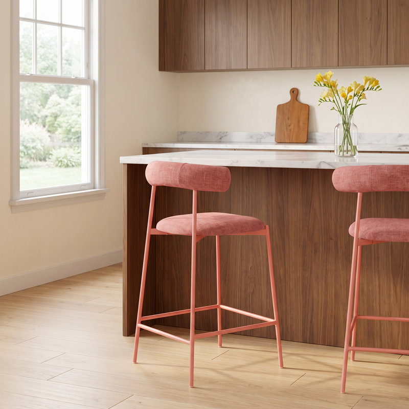 Geraldina Velvet Bar & Counter Stool, Counter Stool (25.4” Seat Height), Mauve
