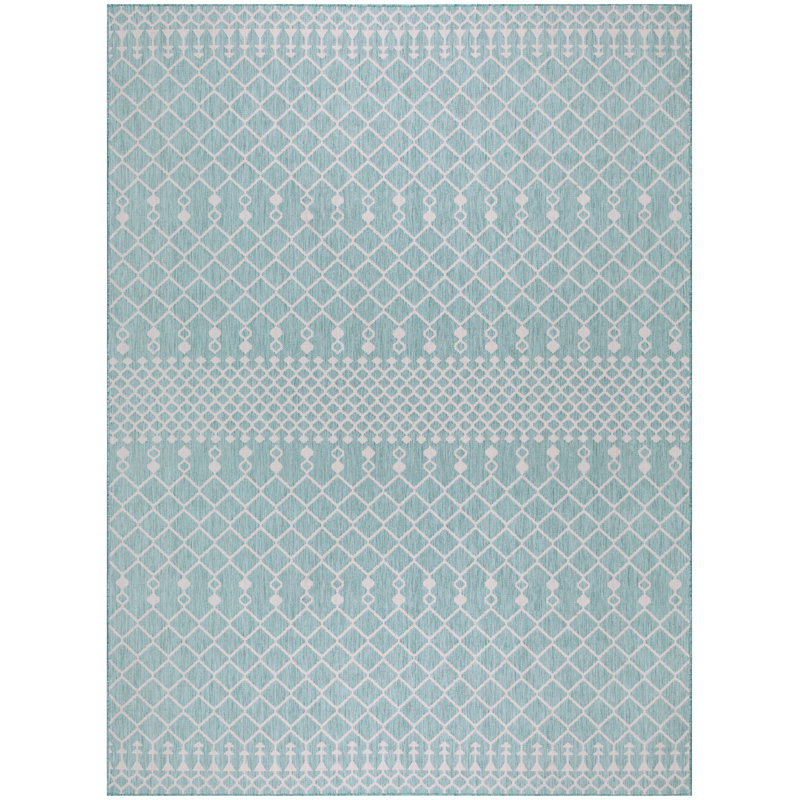 Robbs Rectangle Indoor/Outdoor Area Rug, Aqua/Blue, Rectangle 10' x 14'