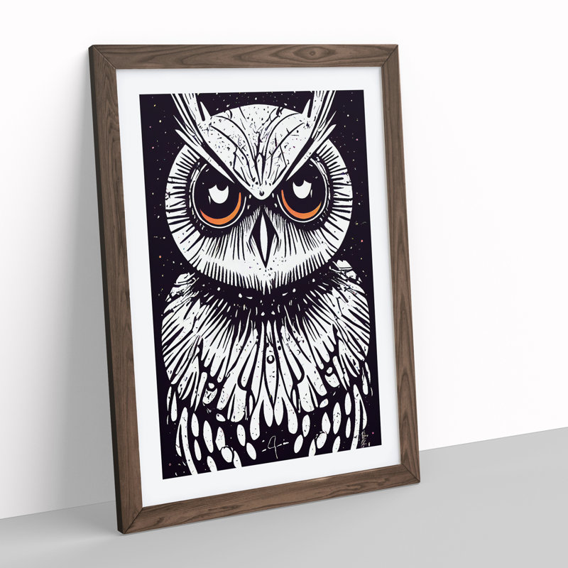 Owl Graffiti Art - Framed Print, 46cm H x 34cm W x 2cm D, Walnut