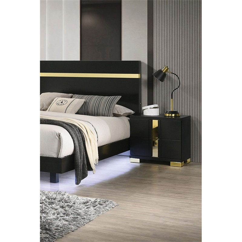 Table de chevet noire et dorée 1pc