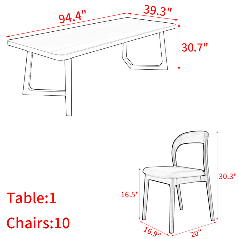Nordic style all-solid wood rectangular dining table set