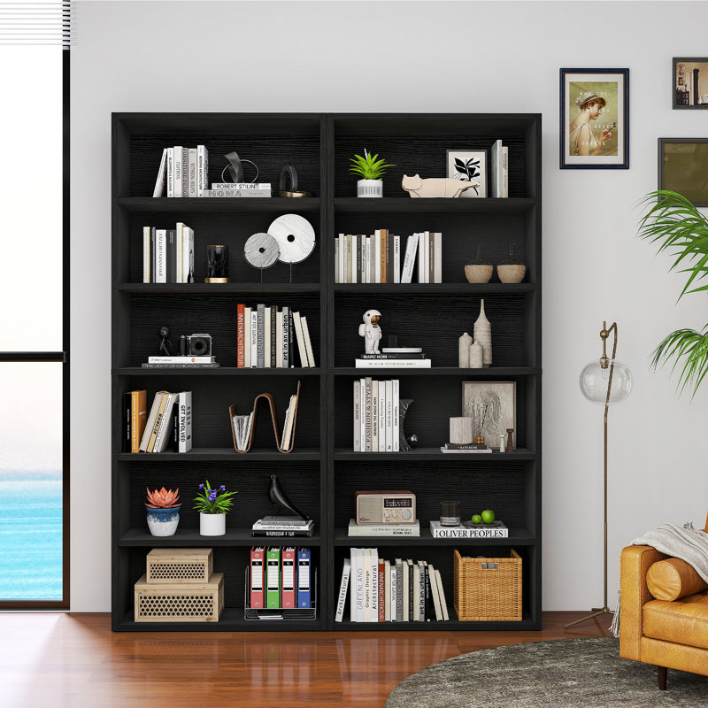 Tall Bookcase - Set Of 2, Storage And Display Bookshelves For Home Office And Living Room, Black, 63" H x 23.8" W x 9.2" D