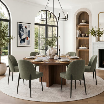 7-Piece Round Dining Set With 60" Pedestal Table And 6 Upholstered Chairs