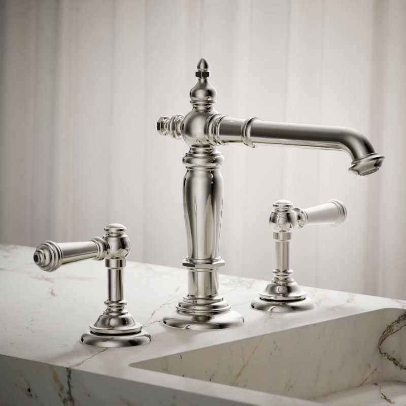 Artifacts® Widespread Bathroom Faucet with Drain Assembly, Vibrant Polished Nickel