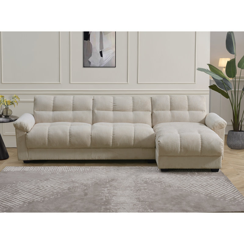 Bosman Corner Sleeper Sofa with Storage, Beige corduroy