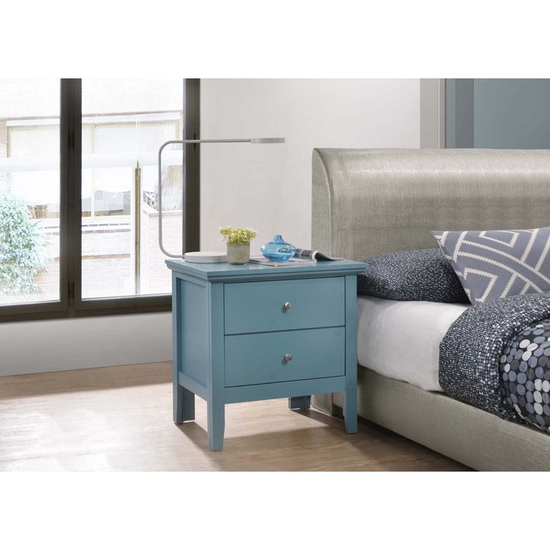 Table de chevet transitionnelle élégante pour chambre à coucher, Sarcelle