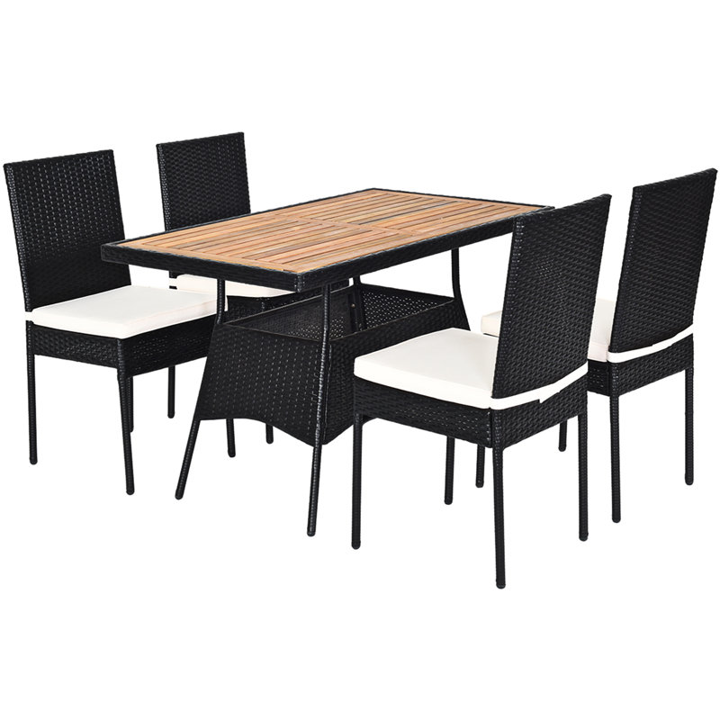 4 - Person Wicker Patio Dining Set with Rectangular Table , Cushions Included