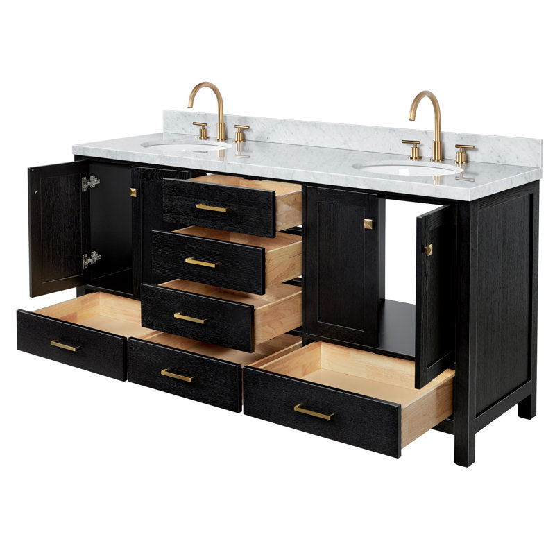 Ensemble de meuble-lavabo double 73 po Amariani, Ovale, Chêne noir
