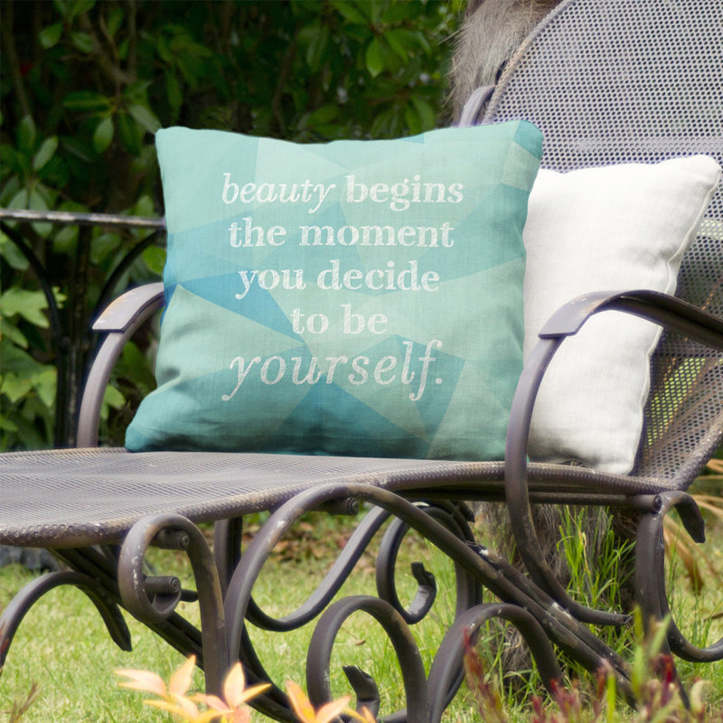 Coussin intérieur / extérieur True Beauty, 20 po x 20 po, Bleu sarcelle / blanc, Géométrique