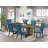 7 Piece Dining Set Consist of a Rectangle Dining Room Table with Removable Leaf and 6 Blue Color Linen Fabric Upholstered Chairs, Distressed Jacobean-410447837-410447830-410447825