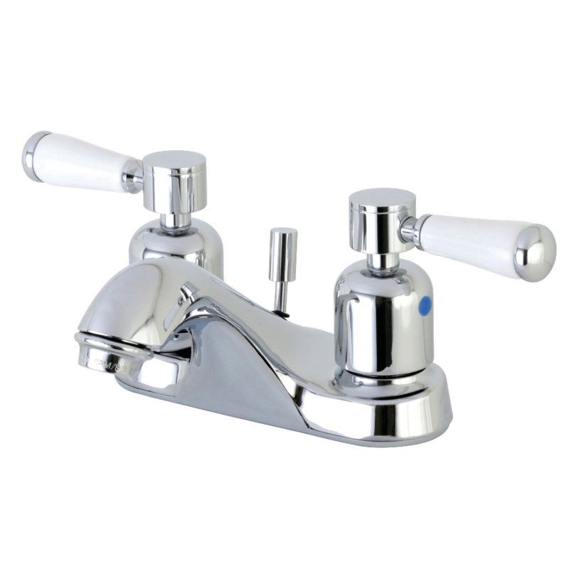 Kingston Brass Paris Two-Handle 3-Hole Deck Mount 4" Centerset Bathroom Faucet with Plastic Pop-Up, Polished Chrome