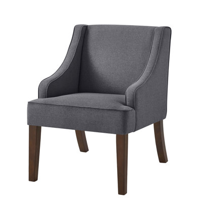 Linen Upholstered Armchair with Solid Wood Legs