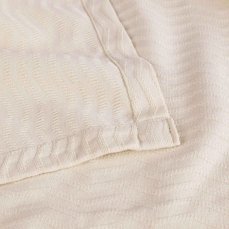 Jeté 100% coton Blue Nile Mills - tissage chevron Dobby - Accent léger toutes saisons, Lit simple, Ivoire ivoire