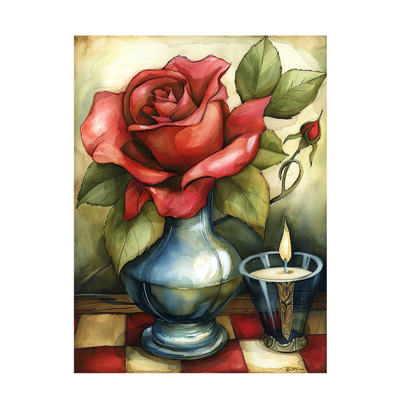 Art sur toile «bol Momart Rose» dans un vase, H 14 po x l 19 po