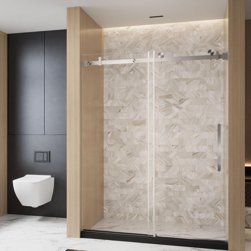Porte de douche coulissante simple sans cadre, Nickel brossé