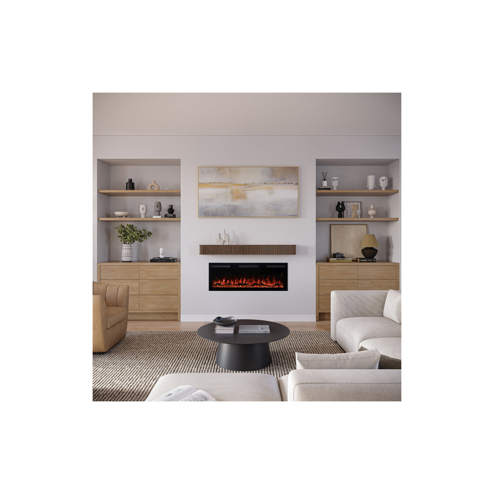 Modern Ember Alfama Fireplace Wood Mantel Shelf with Fluted “Reed” Details, 72", Umber