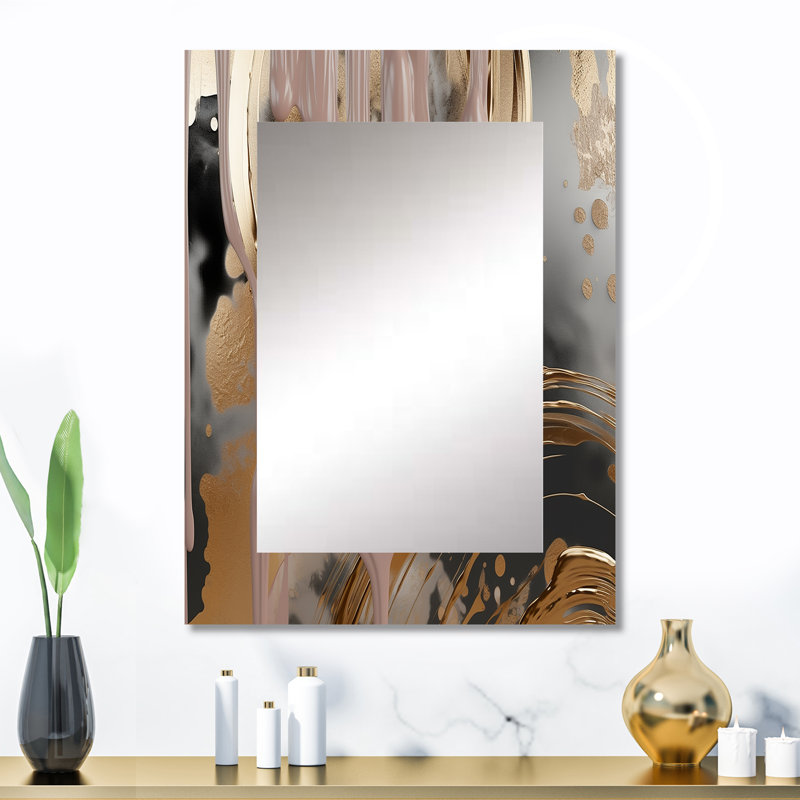 Abstract Golden and pink infinity circles II - Liquid Ink Unique Wall Mirror Decor, Modern Large Mirror, Printed Metal Art