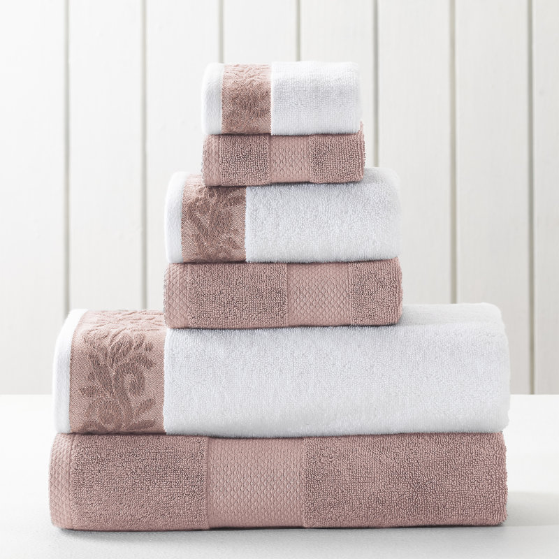 Modern Threads 600 GSM 6-Piece Towel Set with Filgree Jacquard Border, Dusty Rose