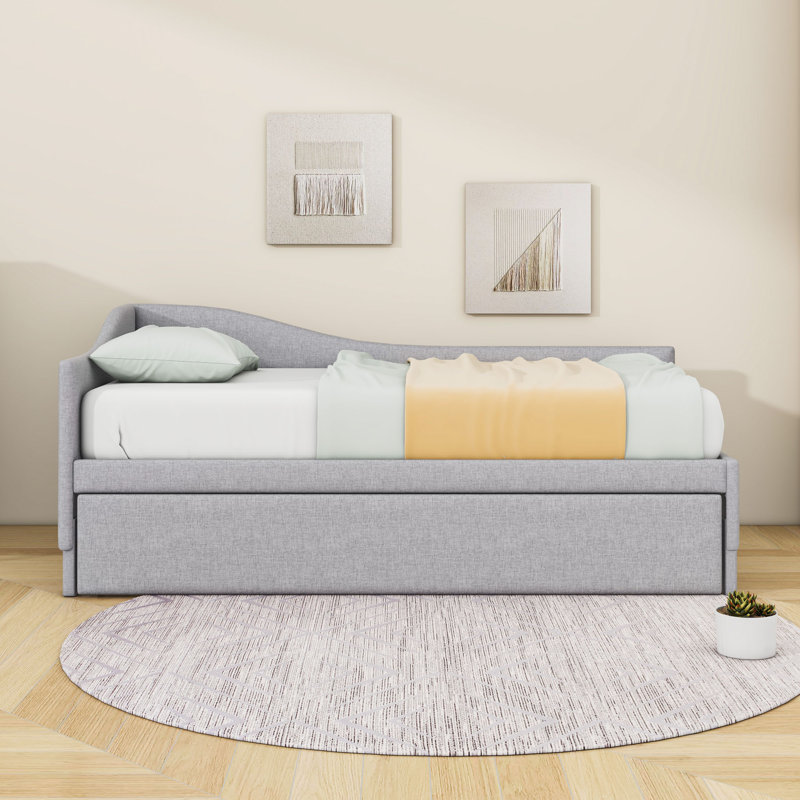 Twin Upholstered Daybed with Pop Up Trundle, Gray