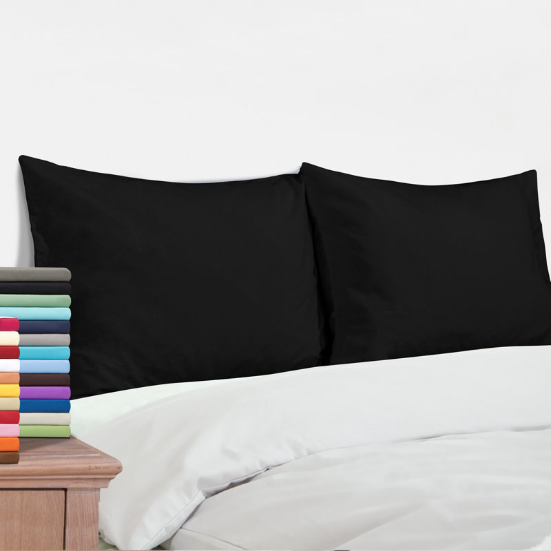 Taies d'oreiller de lit, 1800 taies d'oreiller en microfibre brossée avec fermeture à enveloppe - NTBAY, Noir, Standard
