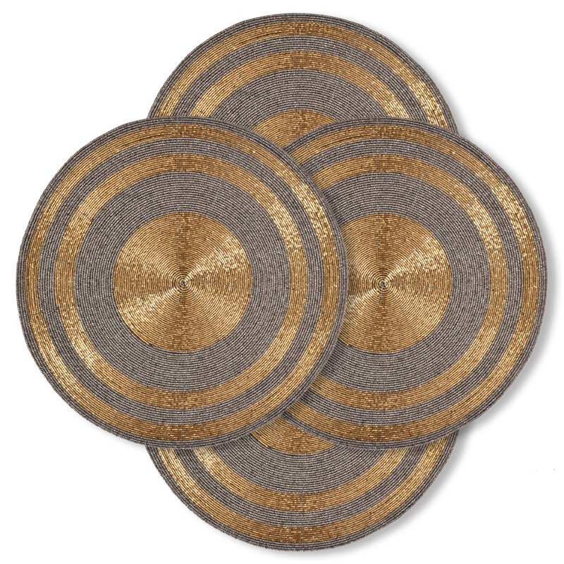 Ensemble de 4 napperons en perles de rocaille Penman, Or/argent