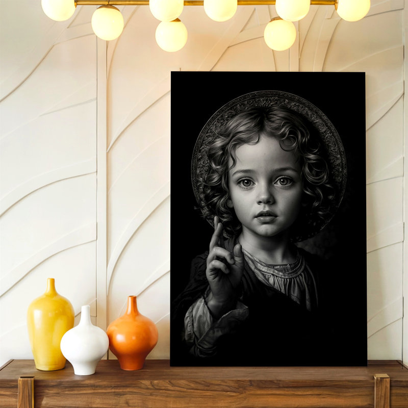 Reproduction d'art sur toile, noir et blanc, portrait de l'enfant, H 20 po x l 20 po
